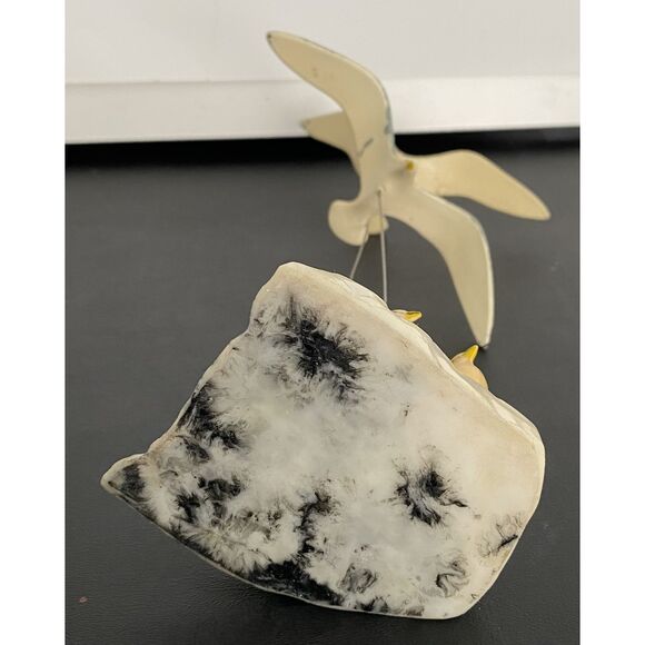 Kinetic Sculpture 2 Seagulls Flying 2 Seagulls Perched on Stone Base - Picture 6 of 7